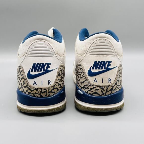 Nike Shoes Youth 4.5 White Blue Leather Air Jordan 3 Retro Basketball Sneakers - Picture 6 of 11